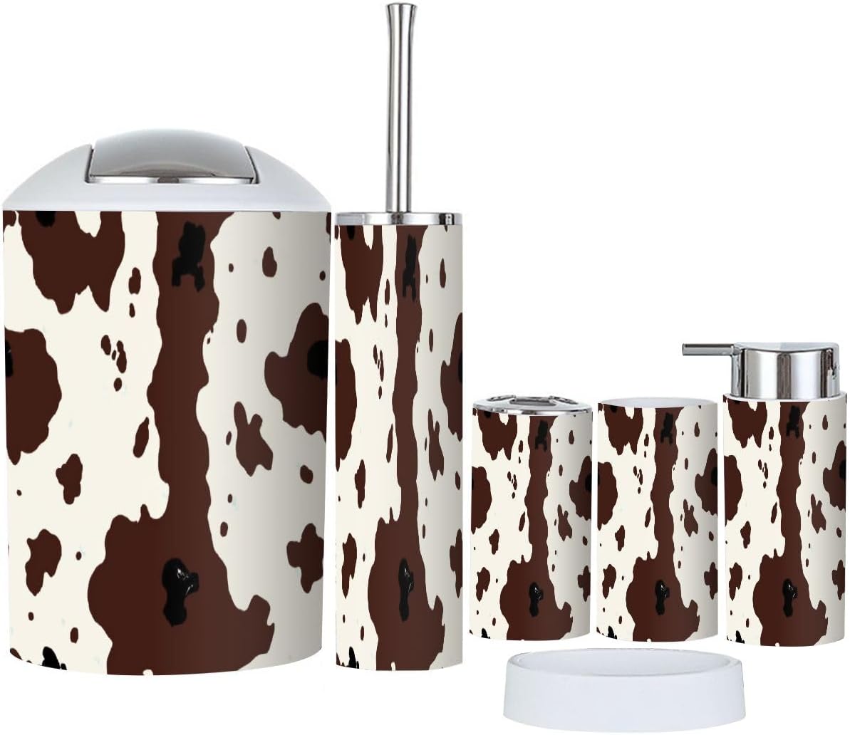 Bathroom Accessories Set 6 Pcs Violet Purple Amethyst Quartz Crystal Geode Toothbrush Holder Cup Soap Dispenser Soap Dish Toilet Brush Holder Trash Can for Countertop Decor