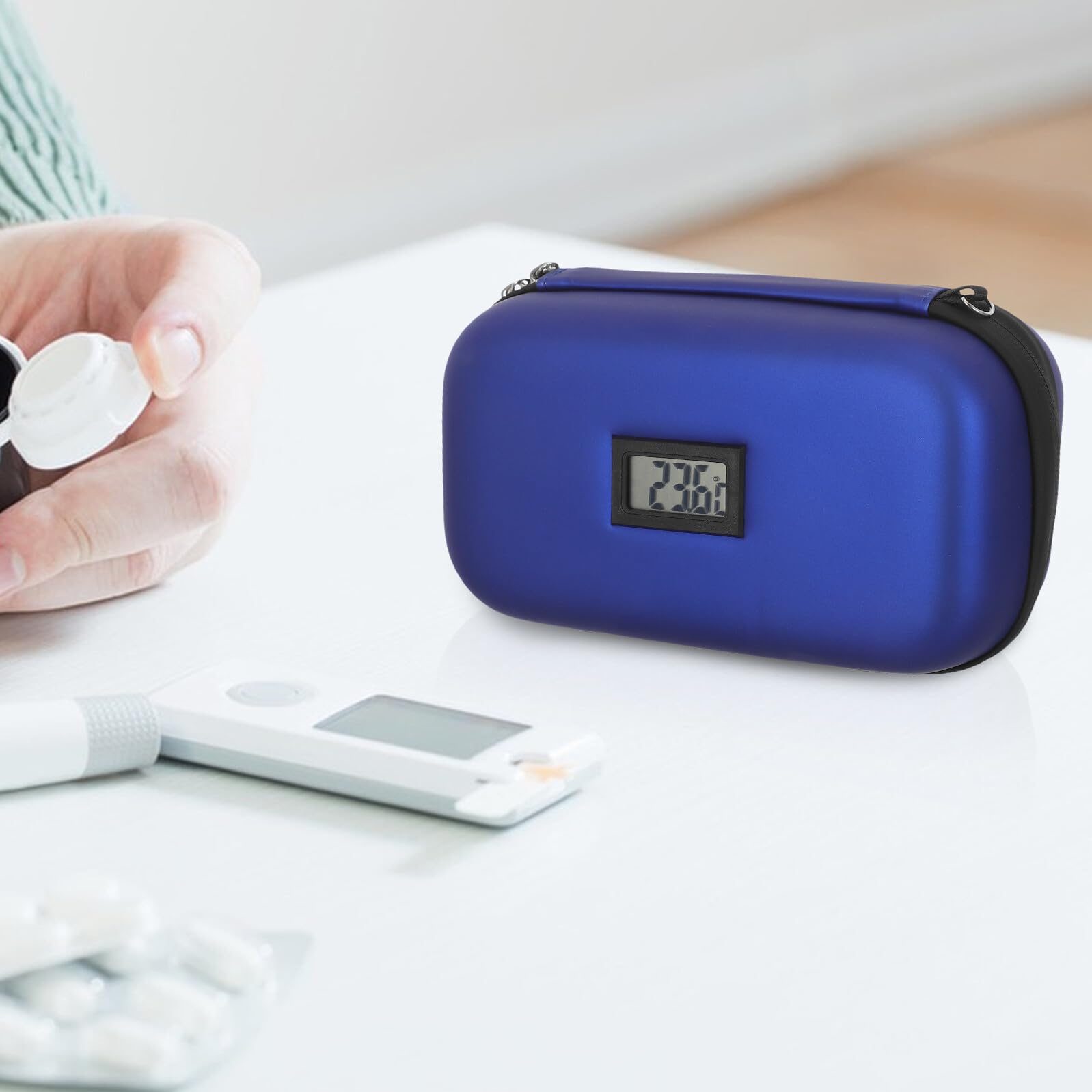 Bolsa Térmica Portátil para Insulina con Compartimentos Internos y Material Eva Resistente, Adecuado para Viaje y Almacenamiento Seguro con Paquetes de Hielo Incluidos