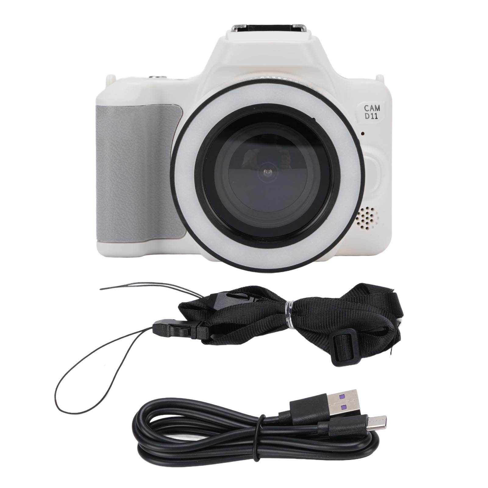 Tbest Przenośny Aparat Cyfrowy 48 MP 2K z Podwójnym Obiektywem i 16-krotnym Zoomem z Filtrami Muzycznymi do Gier do Podróży (WHITE)