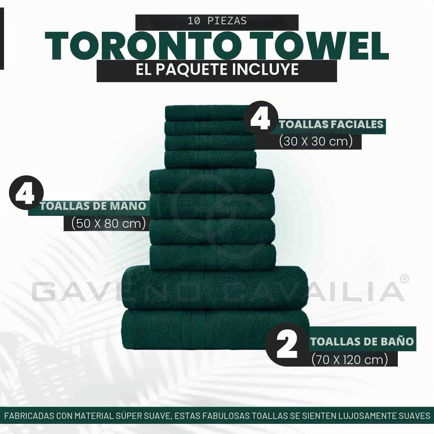GC GAVENO CAVAILIA Juego de 10 toallas de algodón de secado rápido, altamente absorbentes, 450 g/m², color verde oscuro, juego de toallas de baño, 4 caras, 4 toallas de mano, 2 toallas de baño