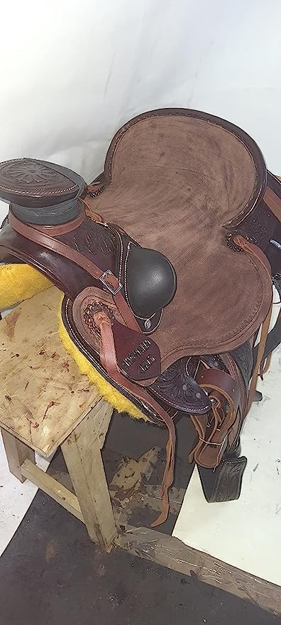 Miniatura 6 de Rough Out Leather Western Heavy Duty Wade Tree Roping Ranch Horse Tack Tack (14 pulgadas)