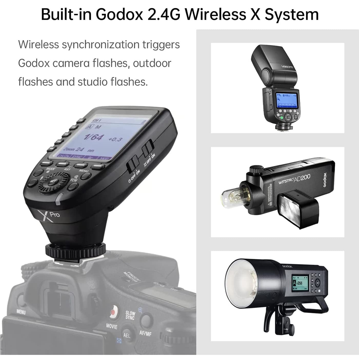 Godox Xpro-S Disparador de Flash para Sony TTL 2.4G Inalámbrico 1/8000s HSS,Diseño 5 Botones de Grupo Dedicados 11 Funciones Personalizables,Disparador Remoto para Iluminación Fotográfica