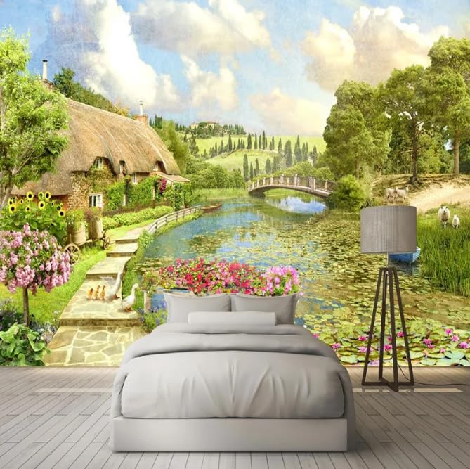 Papier peint photo paysage pastoral 3D pour grand mur