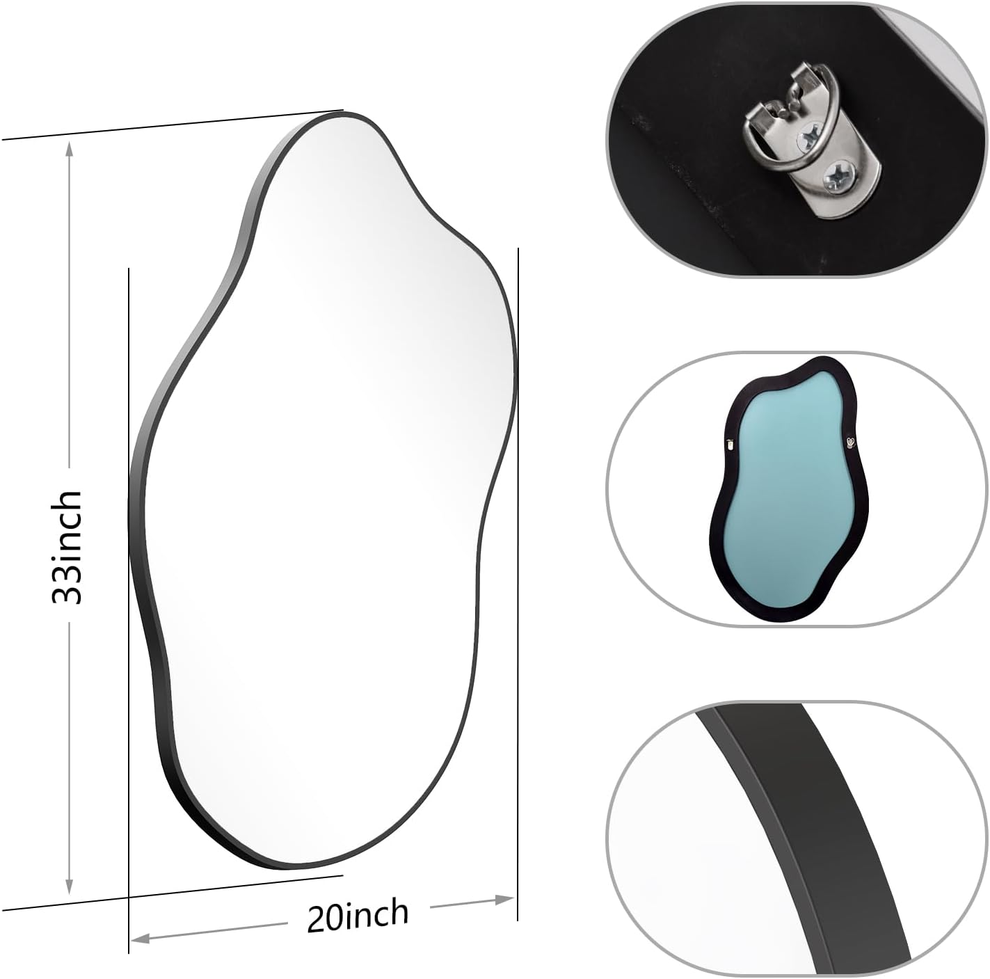 Asymmetrical Mirror for Wall,20"x33" Black Irregular Wall Mirror, Unique Vanity Mirror, Shaped Dressing Mirror for Living Room, Bathroom, Bedroom, Entryway Wall Decor