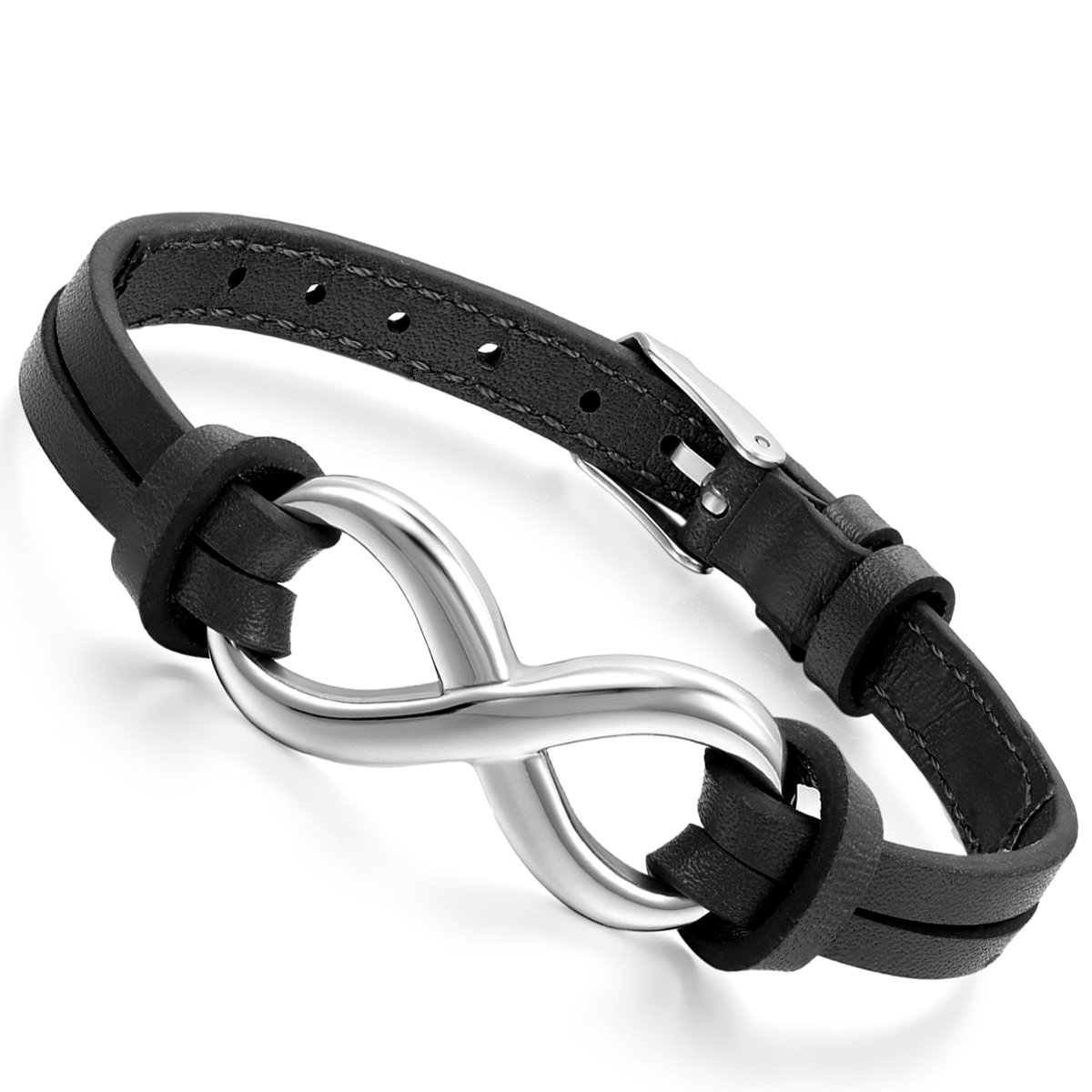 Flongo Joyería El Amor Infinito Pulsera de Cuero Hombre Mujer, Diseño Elegante Brazalete Charms, Ajustable de Uso a Diario, 7 Colores Disponibles