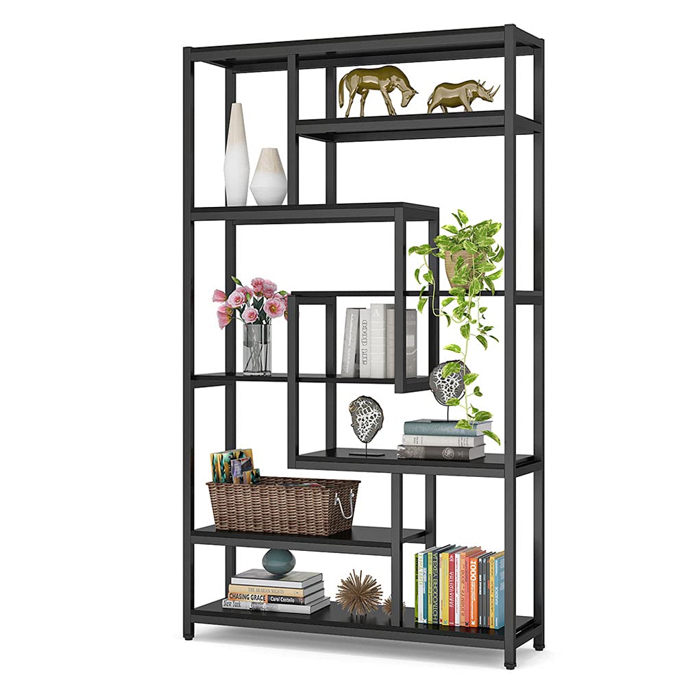 Buy Tribesigns 8Shelves Staggered Bookshelf, Rustic Industrial Etagere