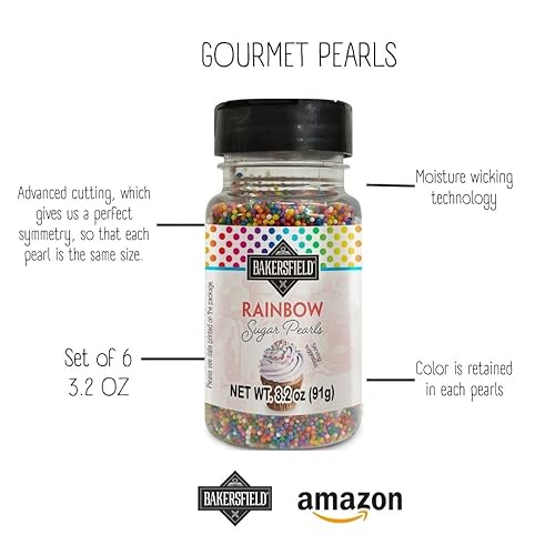 Miniatura 2 de Juego de 6 colores amarillo, arco iris pastel, arco iris colorido, blanco, plateado y rosa. Bakersfield Special Baking Sugar Pearls 3.5 Oz