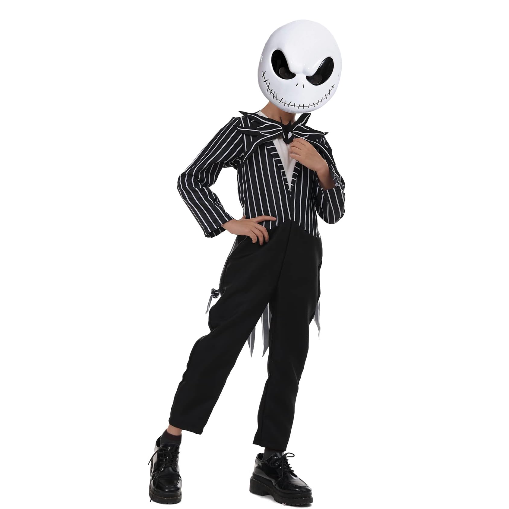 nezababy Kid Jack Costume Boys Skeleton Mask Nightmare Christmas Jumpsuit Cosplay Outfits Props for Halloween (Jack Costume, XL/150)