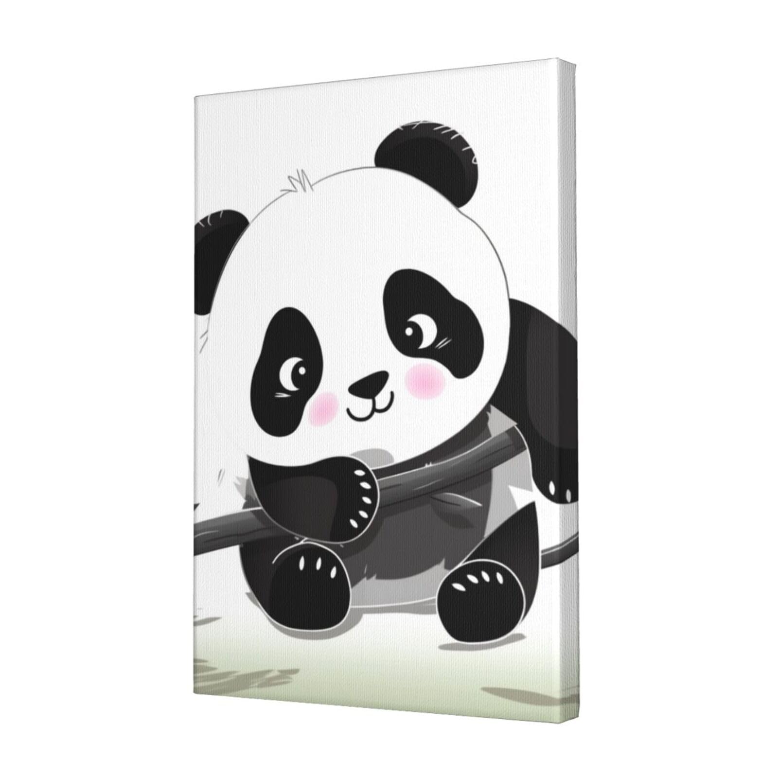 KLOPH Cute Pandas Canvas Wall Art for Living Room 12"x18" Modern Artwork Painting for Bathroom Hanging Canvas Prints Aesthetic Wallart for Bedroom Kitchen Office Wall Decor