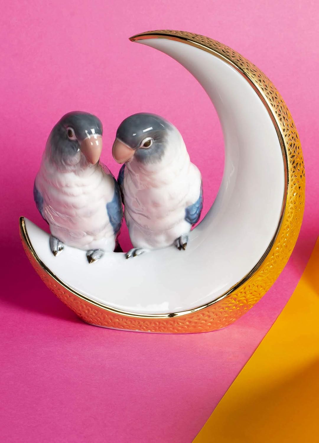Golden Lustre Porcelain Parrots Novelty Figurine
