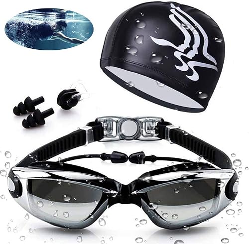 Miniatura 1 de AOKELILY Gafas de natación impermeables y Cap Set 4 en 1, UV 400 lentes de protección transparente antivaho