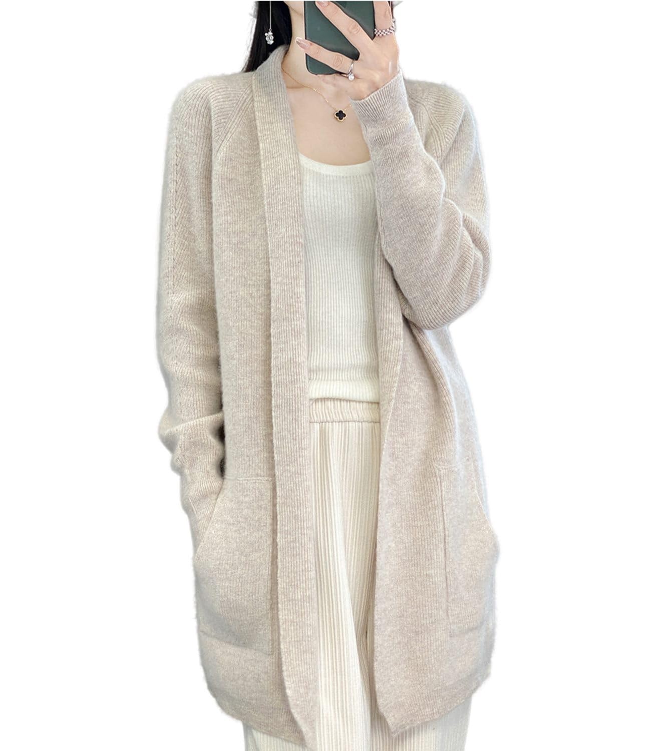 Cardigans Womens Sweater Thick Coat with Pockets 100 Merino Wool Knitted Jacket Autumn Winter