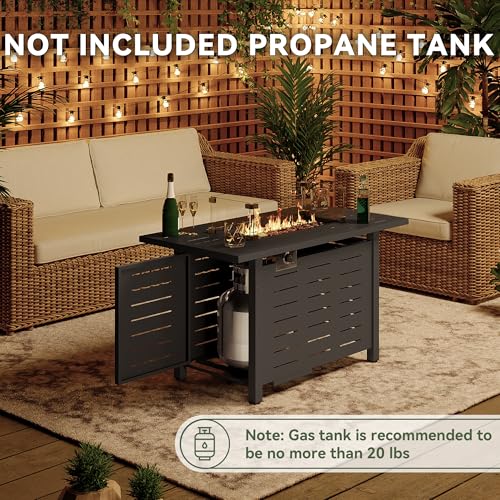 Image of Aoxun 44 inch Propane Fire Pit Table- 60,000 BTU Outdoor Gas Fire Pits with Removable Lid & Waterproof Cover, Lava Rocks Rectangle Gas Firepit Table for Outside Patio Black