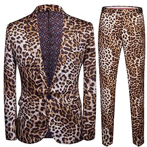 Classic Printed Leopard Suit Men New Korean Slim Fit 2 Pieces Full Suits