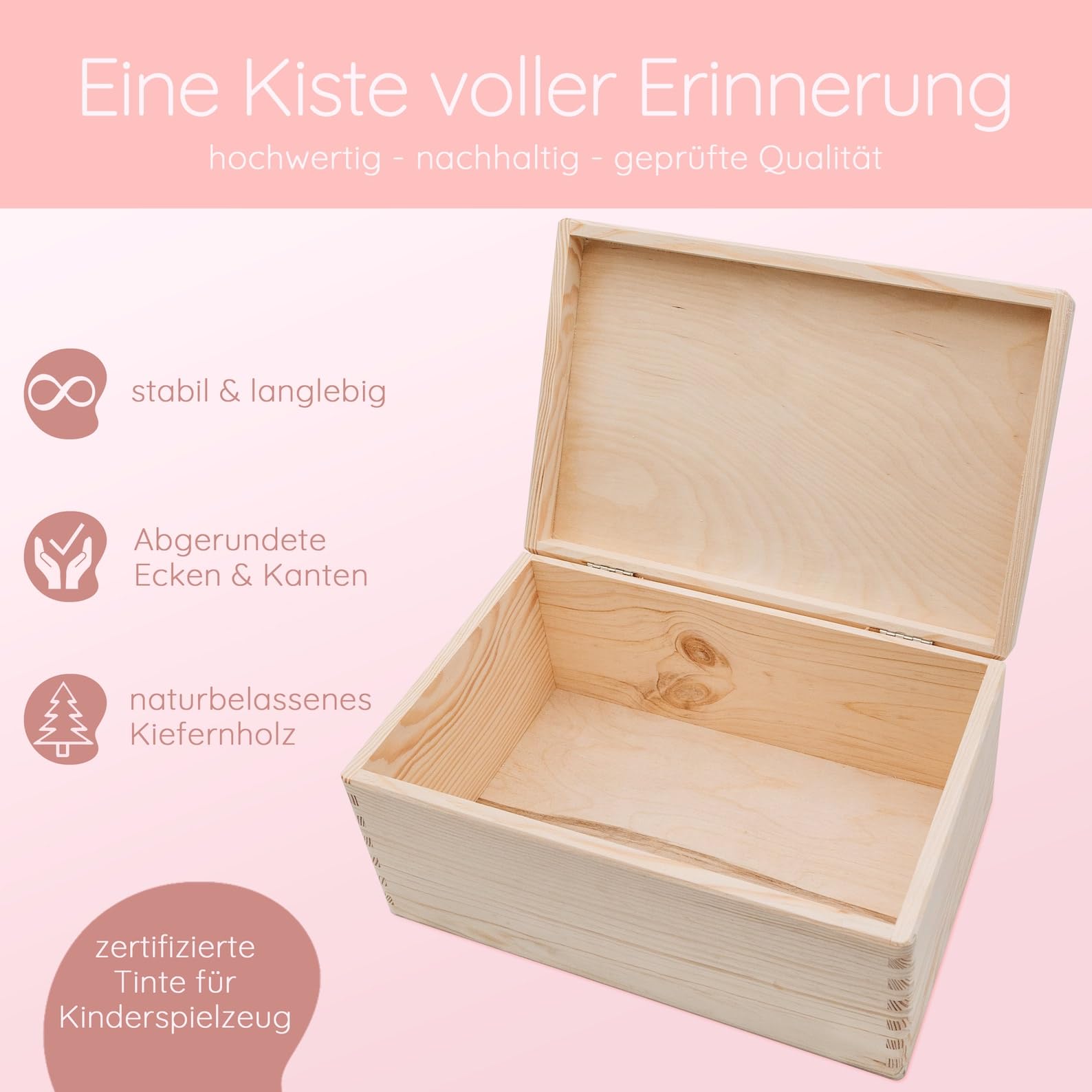 Bärenfreunde - Personalisierte Erinnerungsbox Baby mit Spezial-Druck - Individuelle Baby Erinnerungsbox - Erinnerungskiste aus Holz - Geschenk zur Geburt (M | Klappdeckel,Blumen Punkte)