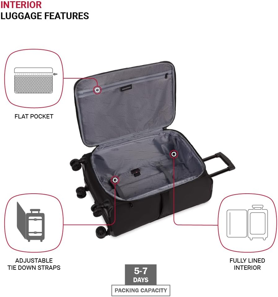 SwissGear Sion II Softside Expandable Luggage with Spinner Wheels, Black, Checked-Medium 24-Inch