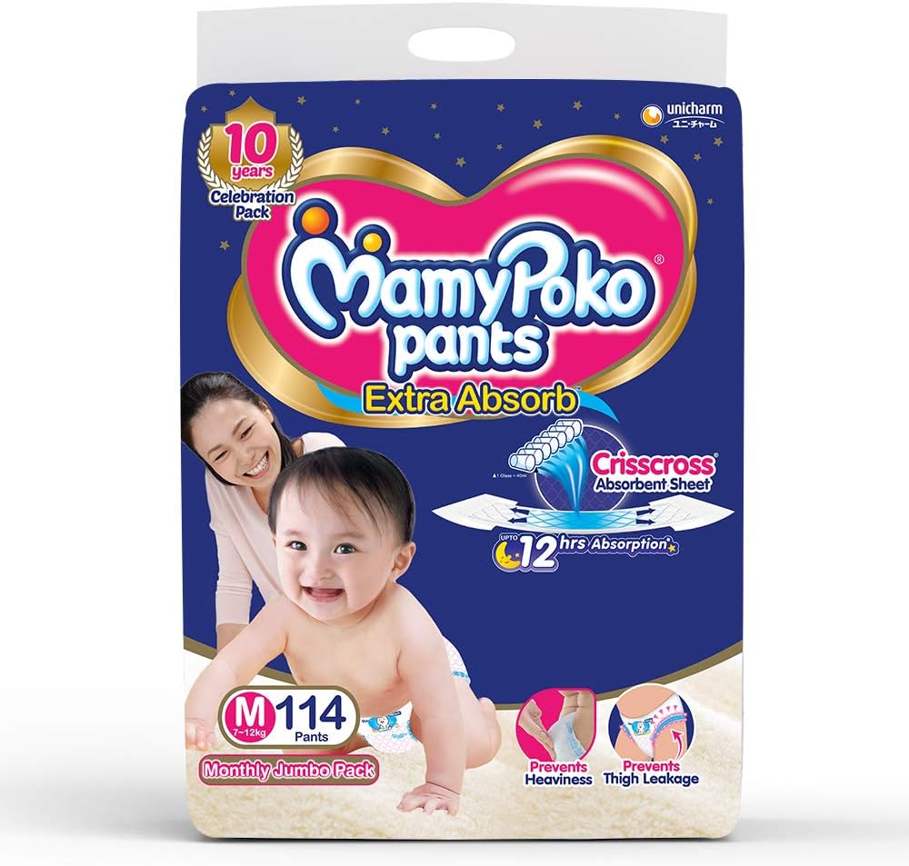 MamyPokoPants Extra Absorb Diapers, Monthly Pack, Medium (14)