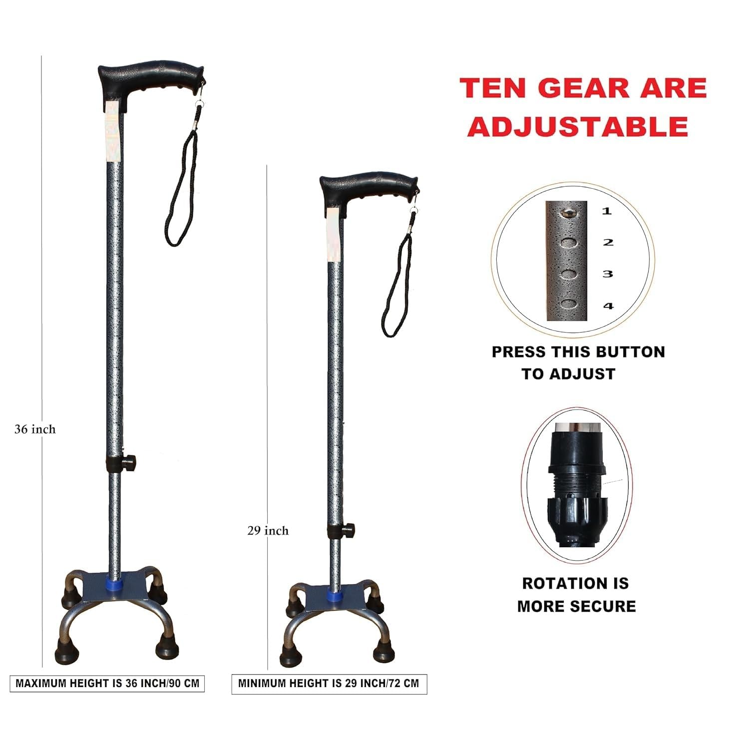 4 nogi antyczna Dori regulowana wysokość mężczyźni kobiety starsi ludzie laska do chodzenia - unisex 81 cm