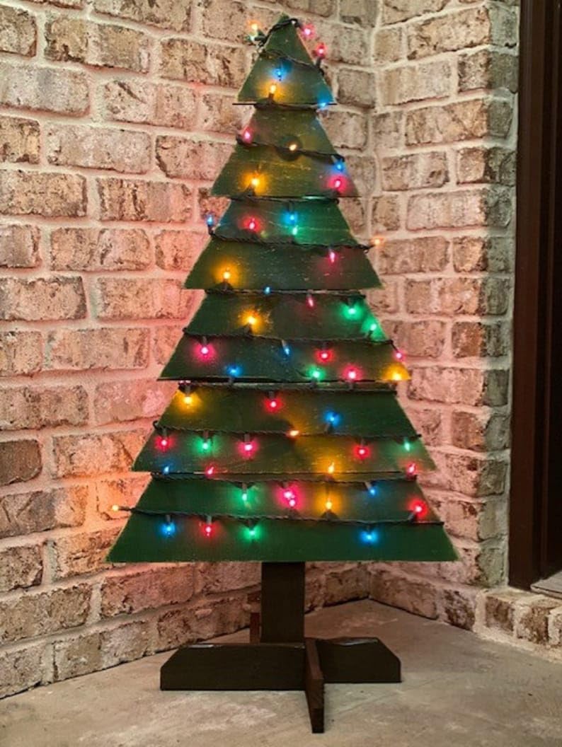 Eoqifjm As Shown In The Picture Wooden Christmas Tree With Warm Fairy Lights: Farmhouse Holiday Decor