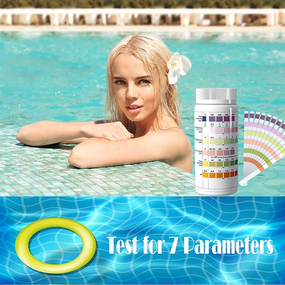 Pool Cleaning Kit 7 In 1 Pool And Hot Tub Test Strips-100 Spa Test Strips For Hot Tub Test Strips 100 Spa Strips Water Pool Total Hardness Free Chlorine Bromine Cyanuric Acid