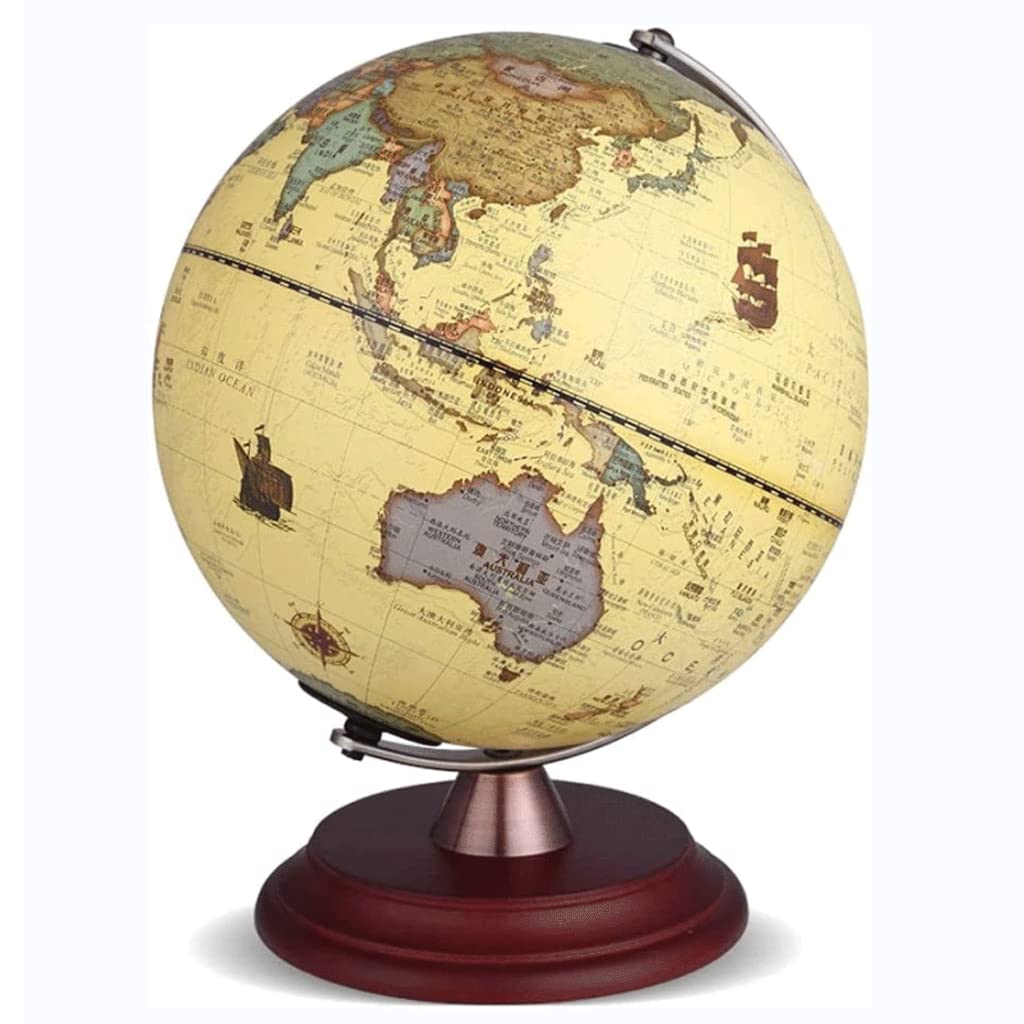OLOTU Globe éducatif Le Plus récent Globe du Monde rétro LED Globe de Bureau décoratif Rustique Globe terrestre Rotatif Globe géographique Base en Bois Globe 9.8 Pouces Globe Politique