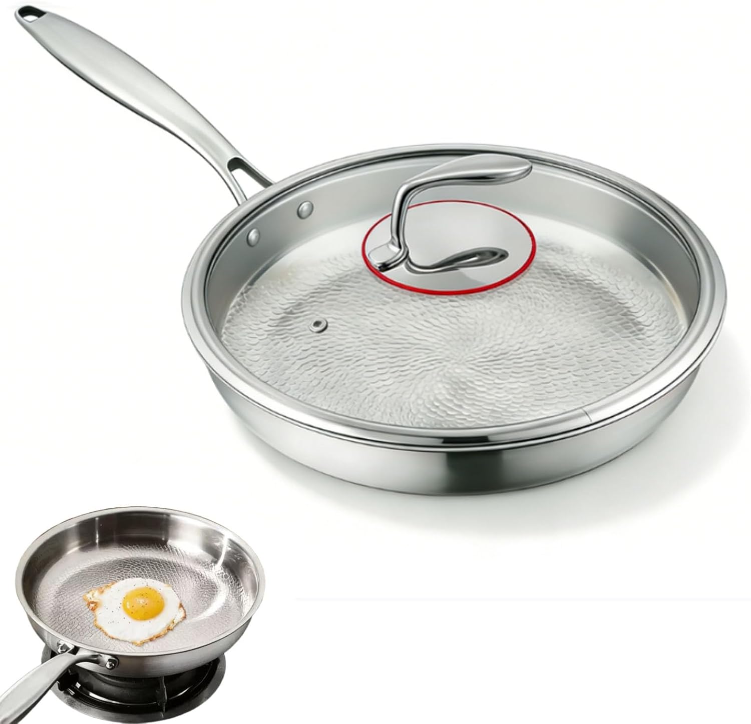 Toutrop Titanium Pan, Upgrade Non Stick No Coating Pure Titanium Hammered Frying Pans, Ultra-Durable, Scratch-Resistant, PFAS/PFOA/PTFE Free Cookware, Dishwasher&Oven Safe, Suitable for All Stovetops,