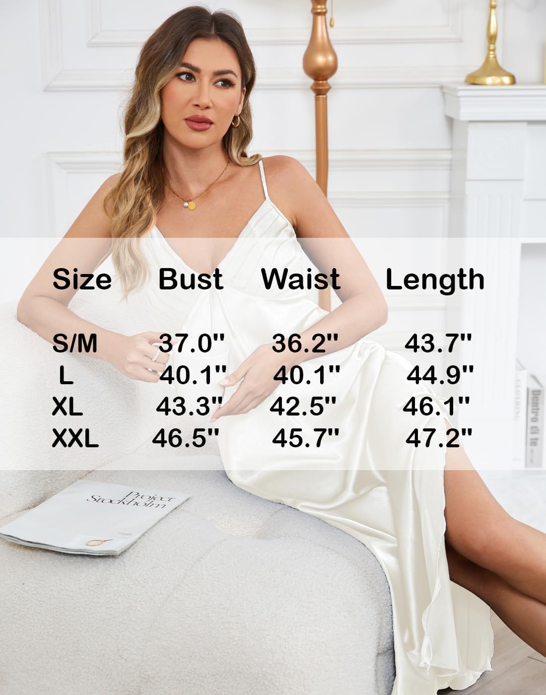 Kasual Womens Satin Nightgown Sexy Lingerie Sleepwear Spaghetti Strap Nightdress V Neck Chemises Silky Long Slip Dress - Image 6