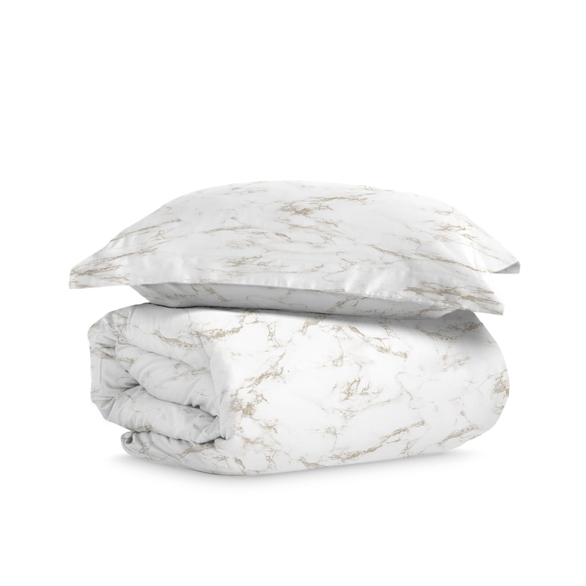 Pizuna Cotton Single Carrara Marble Taupe Print Duvet Cover 140x200, 400 Thread Count 100% Long Staple Cotton Single Duvet Cover Set, Sateen Single Quilt Cover with Button Closure(Printed Duvet Cover)