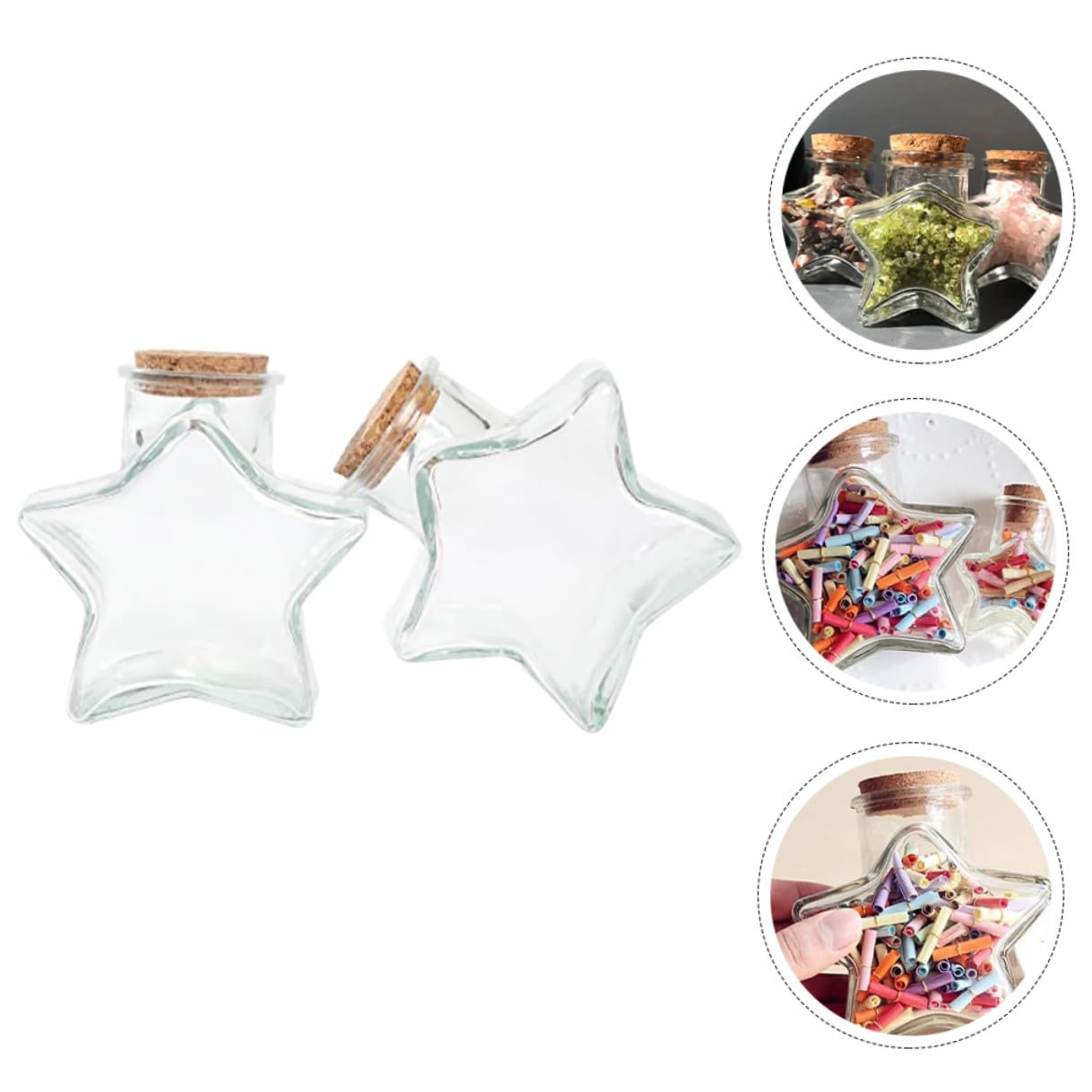 2 pezzi Bottiglie di Vetro con Tappo in Sughero Forma Stella da Barattoli Trasparenti per Messaggi Oli Essenziali e Decorazioni Contenitori Multiuso in Vetro