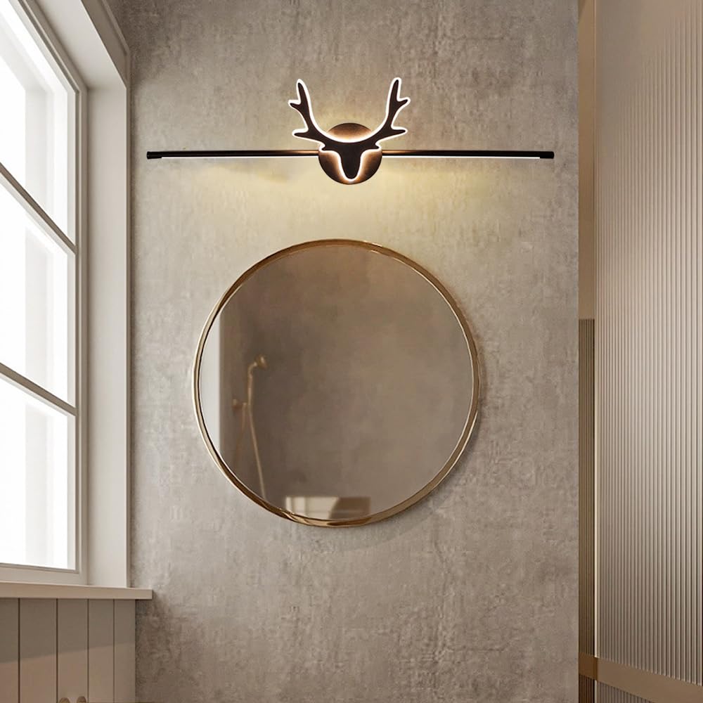 Mengjay Applique da Parete Interno Moderno,Lampada da Specchio LED Bagno 3000K/4000K/6000K,Lampada da Parete Corna di Cervo Decorative Illuminazione a Parete per Camera da Letto Soggiorno (60cm)