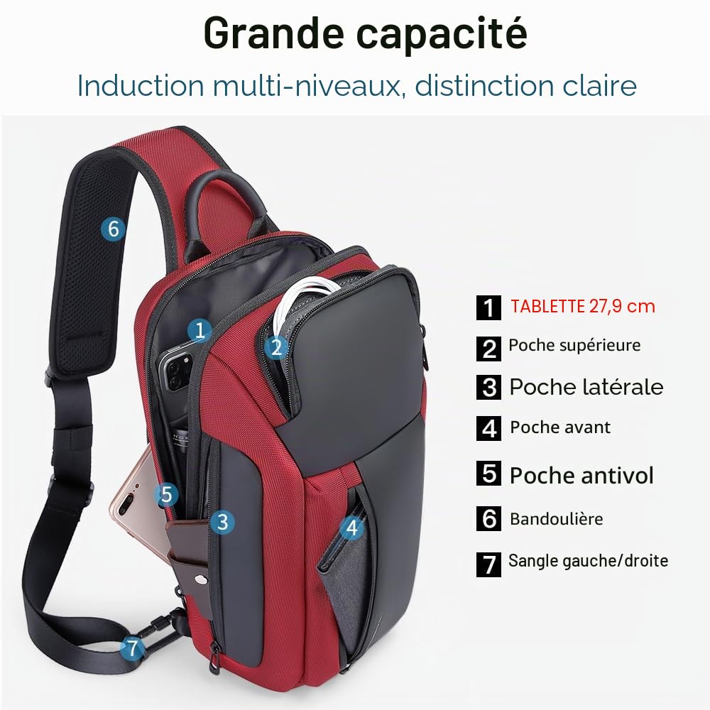 BANGE Sacoche imperméable pour hommes, sacs à bandoulière, Standard size, Tendance