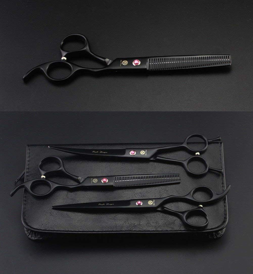 Lot de 3 Ciseaux de toilettage pour Chien Motif Dragon Violet 7 cm, Peinture Noire.