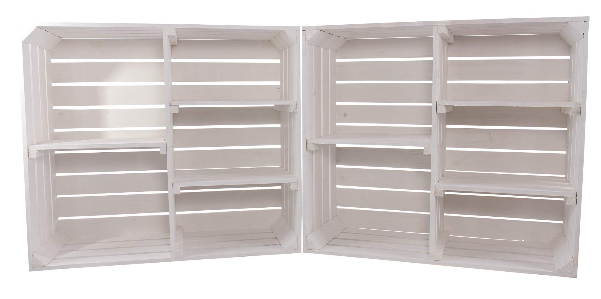 Juego de 2 – Shabby Chic madera armario en blanco – 5 estantes – Fruta (Caja de madera caja de caja de almacenamiento de madera botellero como – Zapatero Estante con libros – Armario ropero 77 x 68 x)