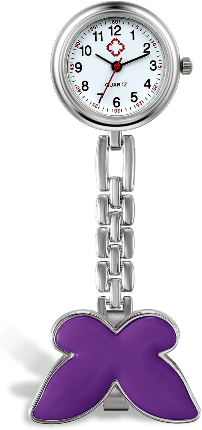 AvanerHeart Shape Smile Face Nurse Fob Clip On Brooch Hanging Pocket Watch purple-pin on
