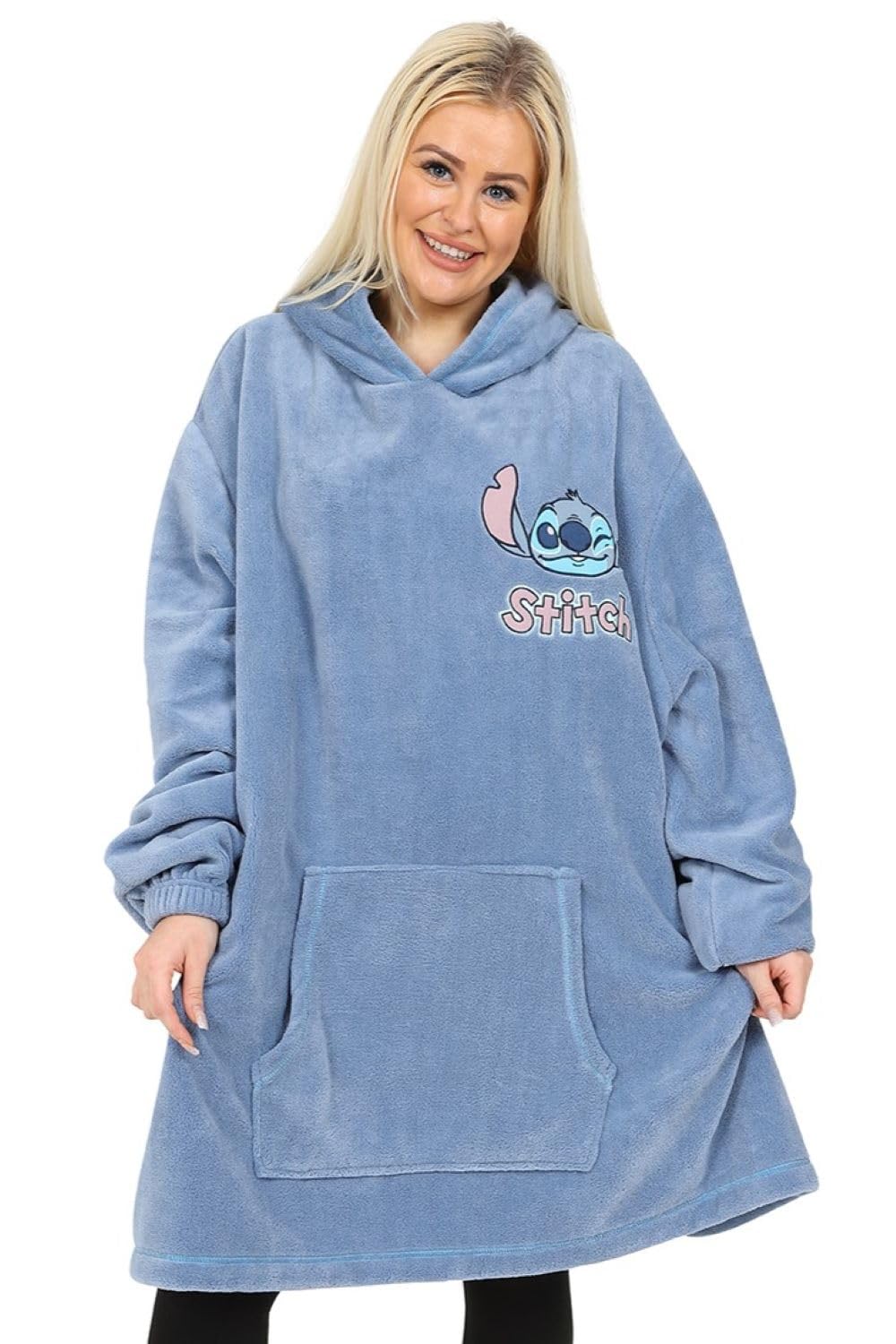 Disney Lilo and Stitch Womens Blue Luxury Hoodie, Ladies Oversized Fleece Blanket Hoody