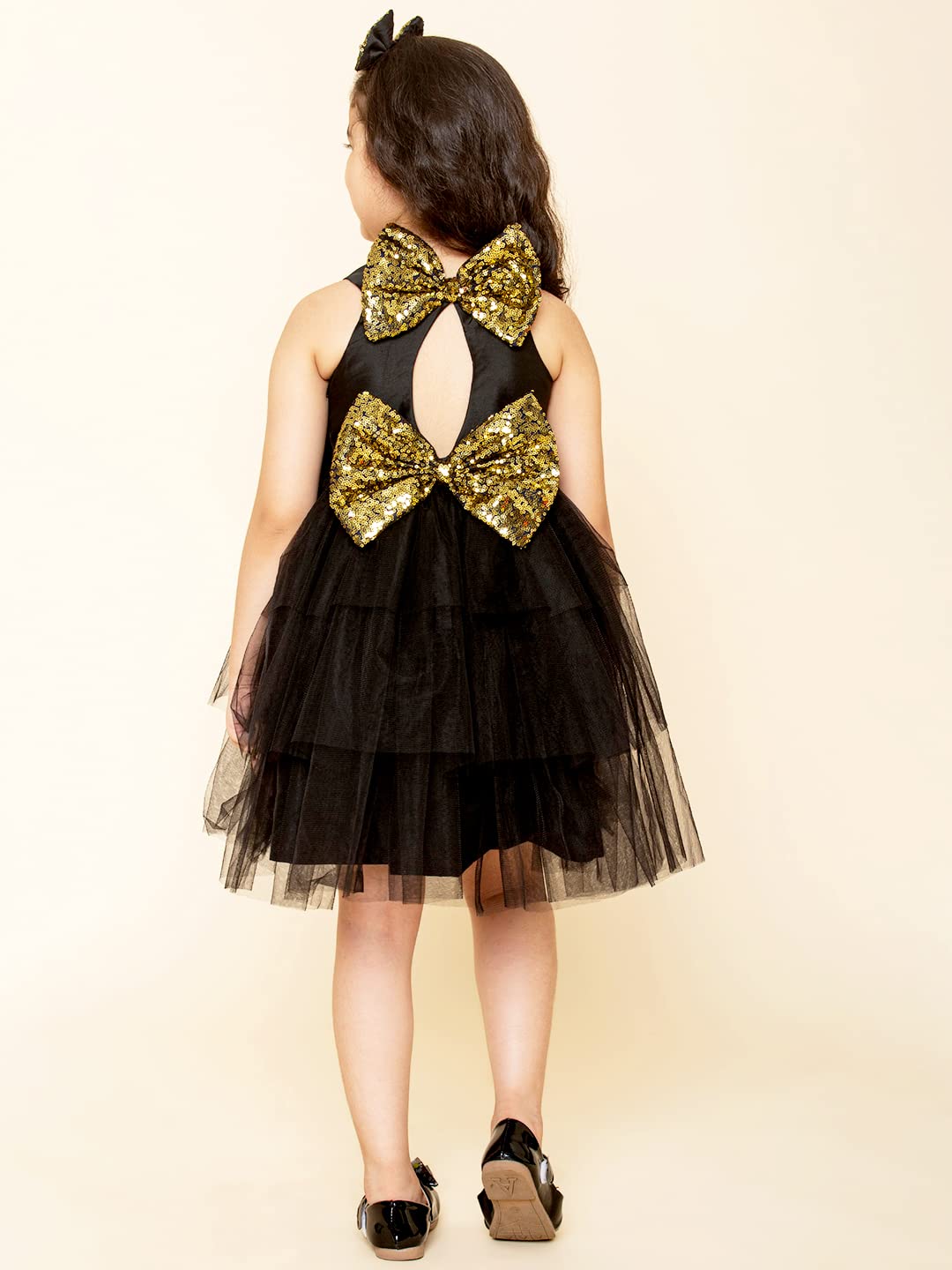 A.T.U.N Girl's Fit and Flare Dress (GDRS KYH BLG_7-8_Black, Gold_7-8 Years) 1