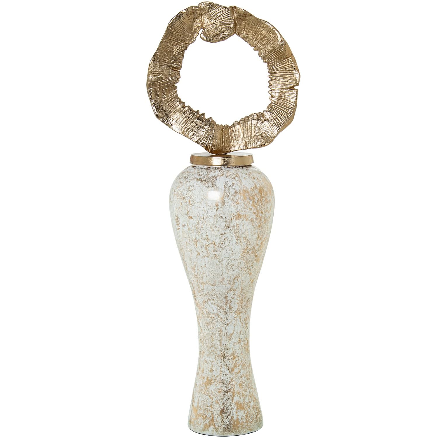 Vase en verre de sol grand format couvercle aluminium doré 26x102cm