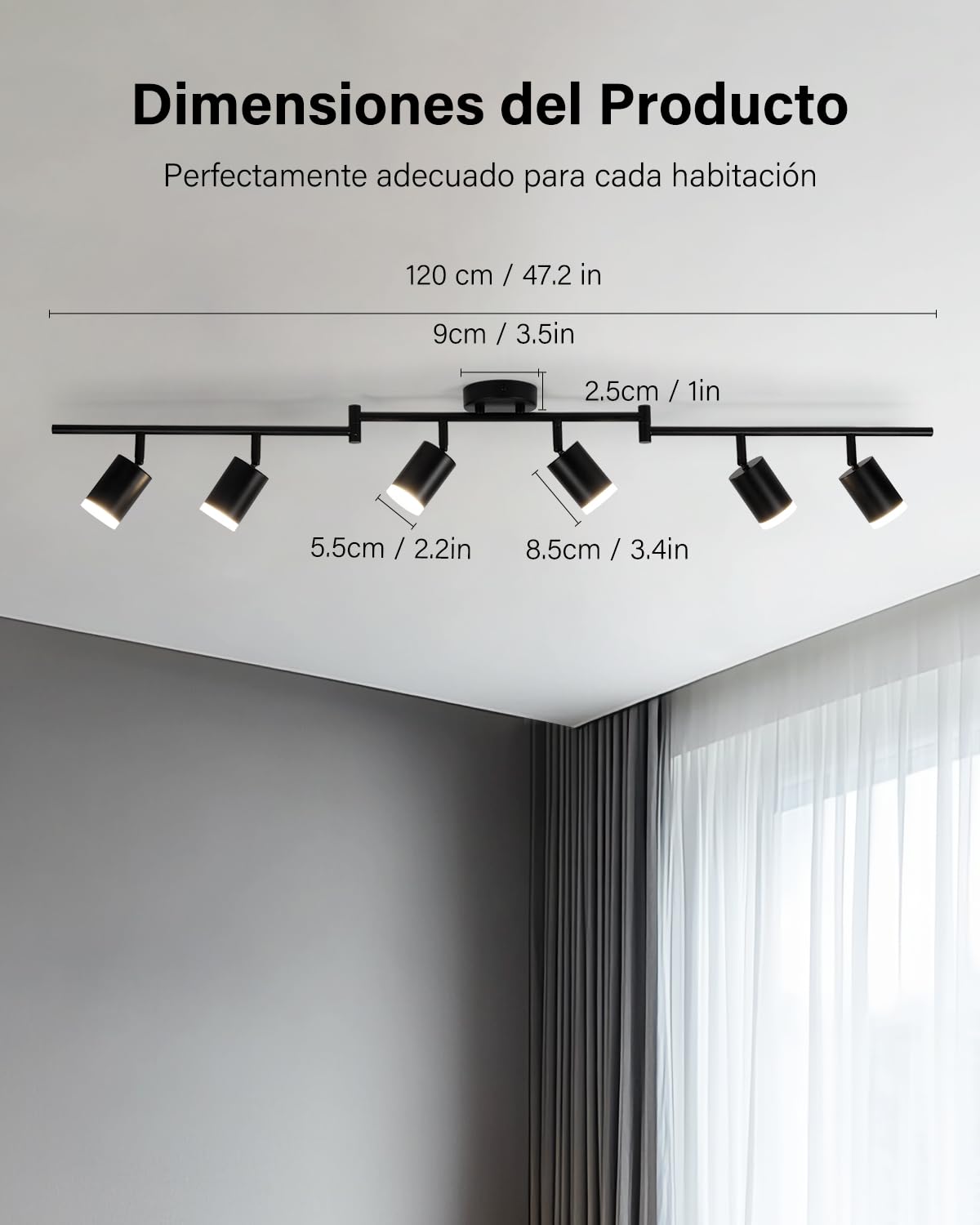 Leselux Focos LED Interior Techo Orientables, Moderno Lámpara de Techo 6 Focos Negro, Aplique Techo Interior GU10, Plafón de Techo Ajustables y Giratorios para Salon Cocina Dormitorio, Sin Bombillas