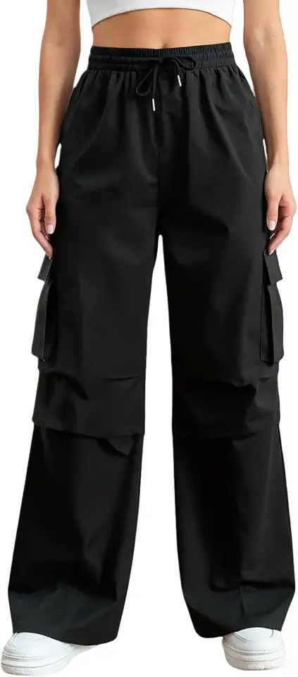 Calça cargo feminina leve para caminhada, secagem rápida, casual, viagem, esportiva, cintura elástica, preta
