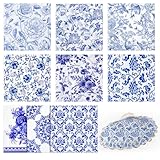 Crtiin 36 Pack 9 Styles Assorted Floral Napkins for Decoupage Decorative Decoupage Napkins Cocktail Decorative Paper for Birthday Party Beautiful Gorgeous, Each Unfolded 13 Inch(Blue Floral)