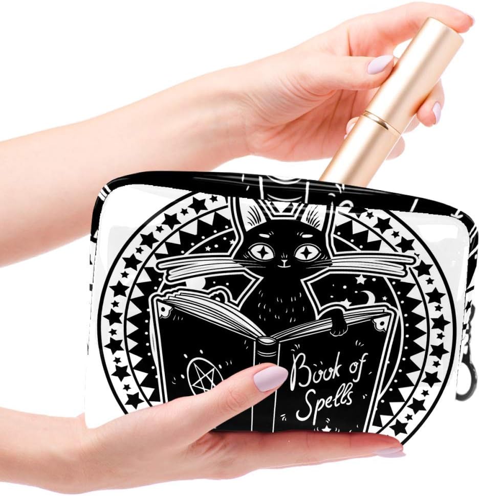 imobaby Black Witch Cat Reading Book Of Spells Cosmetic Bags PVC Waterproof Makeup Bag Travel Toiletries Handy Pouch Organizer for Women : Beauty & Personal Care