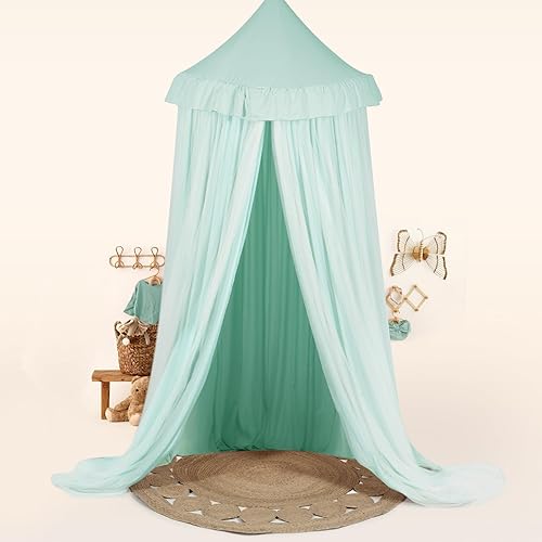 Vista 32 de Toldo de cama grande con luces de estrellas, toldo de doble capa para cama, tienda de campaña de princesa para habitación de niñas, toldo