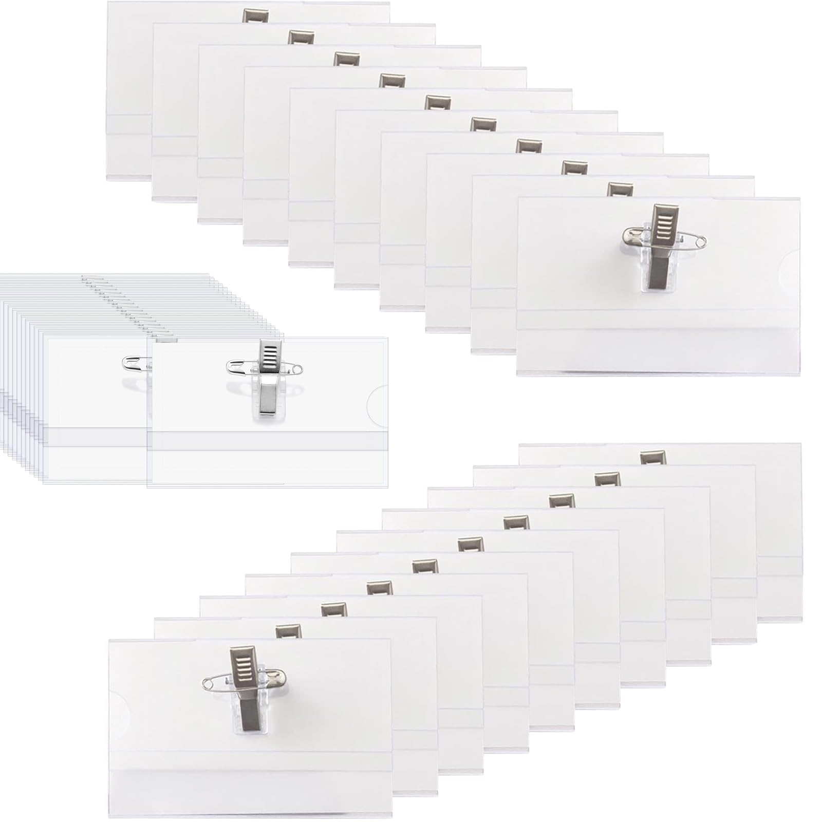 Amazon | 名刺型名札名刺入れ30枚セットクリップ付き&安全ピン両用ID