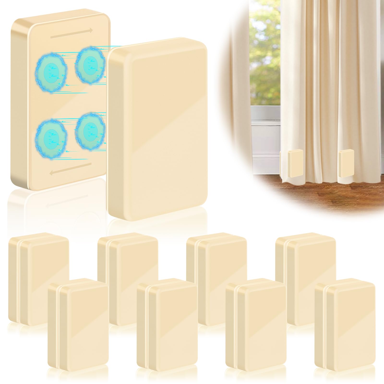 View 1 of 16 Pcs/52oz Outdoor Curtain Weights, 8 Pairs Upgrade to Heavier Magnetic Drapery Weights, Plastic Wrapped Waterproof Curtain Magnets for Home Decor, Tablecloth, Patio, Shower, Outside Curtains-Beige