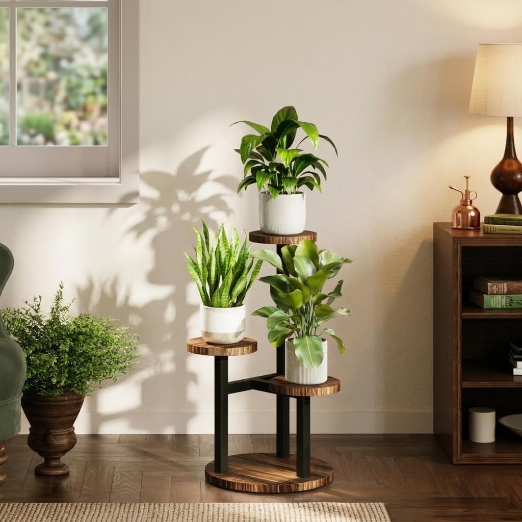 Bamworld Corner Plant Stand Indoor Metal Wood Plant Shelf Outdoor Tall Plant Stands Plant Tables Indoor Plant Rack 3 Tier Plant Stand Garden Accessories for Living Room Balcony Patio