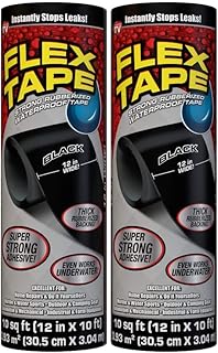 Flex Tape, 12 in x 10 ft, 2-Pack, Black, Original Thick Flexible Rubberized Waterproof Tape - Seal and Patch Leaks, Works Underwater, Indoor Outdoor Projects - Home RV Roof Plumbing and Pool Repairs