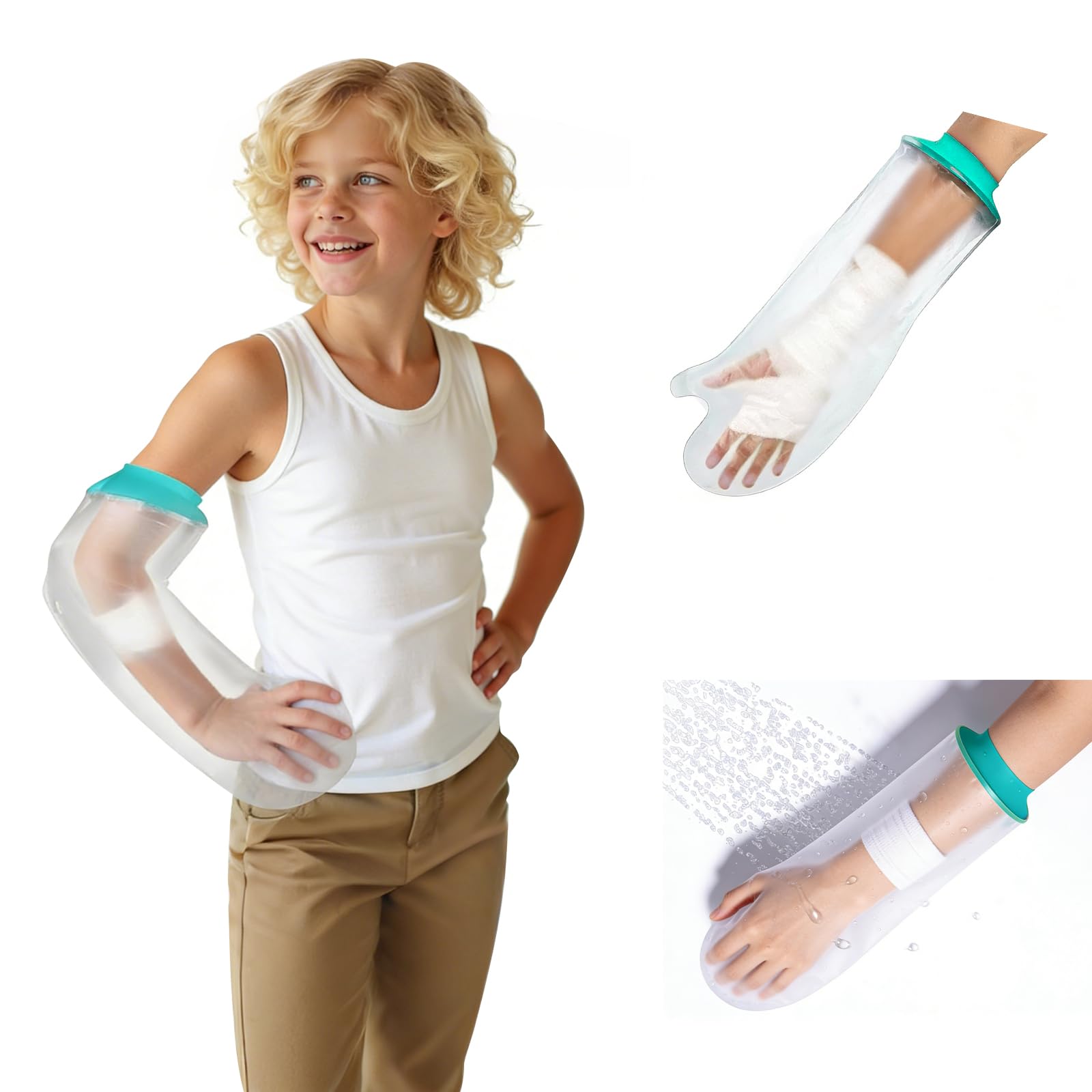 Fhmidic Waterproof Cast Covers for Shower Child Arm Cast Cover for Bandage and Picc Line Reusable Kids Arm Watertight Cast Protector Covers for Broken Hand/Wrist/Finger/Elbow