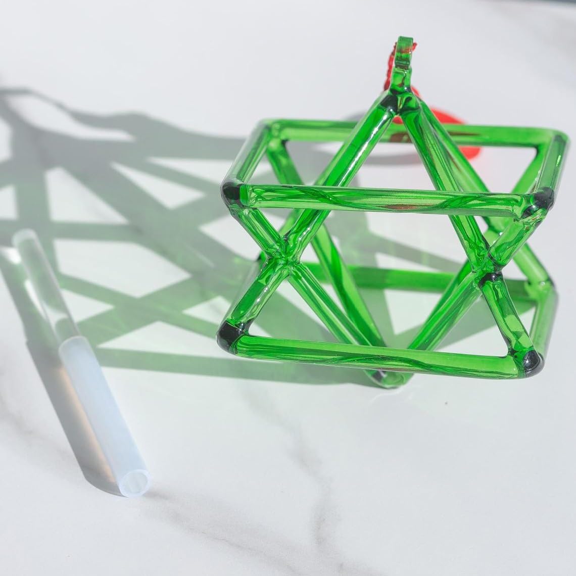 Green Singing Bowl, Singing Pyramid Merkaba Crystal, Gift For Yoga Meditation & Sound Healing, With Free Acrylic Striker & 1 Rope(10 Inch)