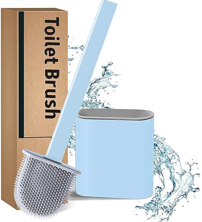 Image of Kalkey Silicone Toilet Brush with Stand - Pack of 1 | Flexible Non-Scratch Bathroom Cleaning Brush & Holder | Quick-Dry Hygienic Toilet Cleaner for Western Toilets, Durable Soft Bristle Brush Set