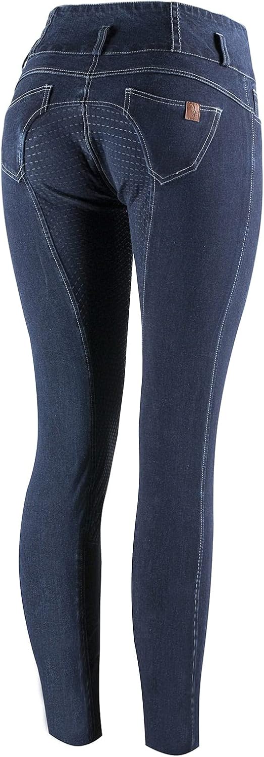 Horze Womens Liza Denim Silicone Full Seat Breeches - Dark Blue - 26